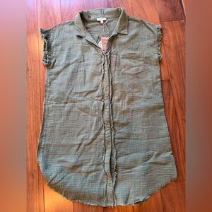 Umgee Olive Green Textured Shirt Dress